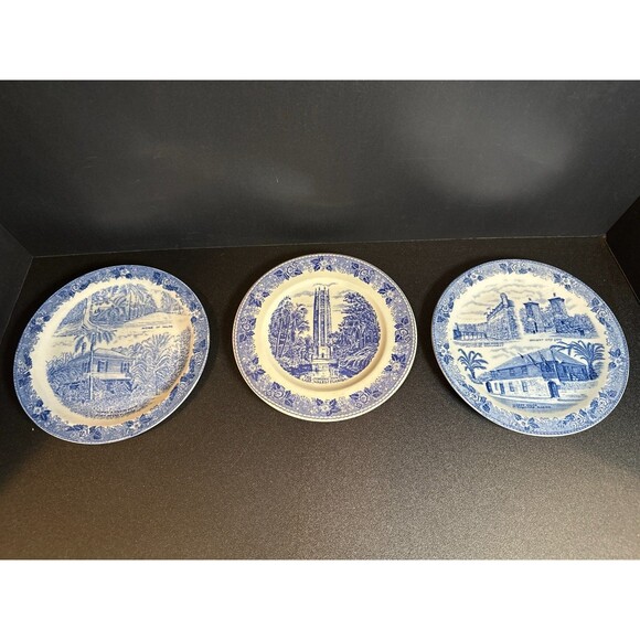 3 Alfred Meakin Blue Florida Souvenir Plates 7" - Picture 1 of 9